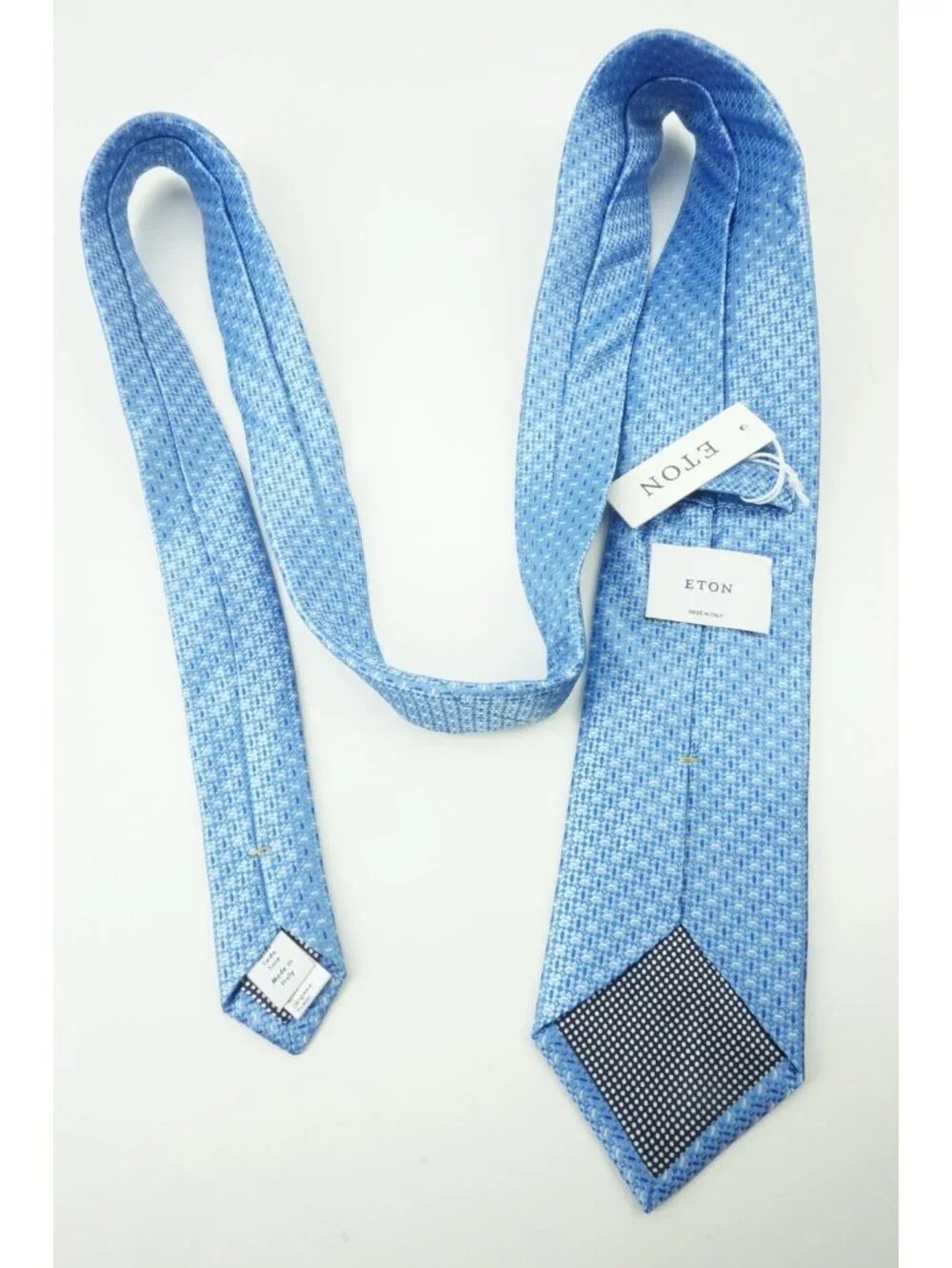 Eton Sapphire Baby Blue Woven Geometric 100% Silk Tie Brand New With Tags